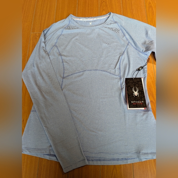 Spyder Women's Long-Sleeve Activewear Top - Striped Light Blue - Picture 3 of 5